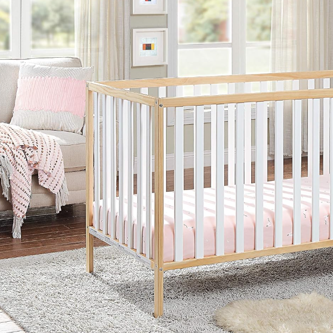 Convertible Baby Crib, Natural and White Finish