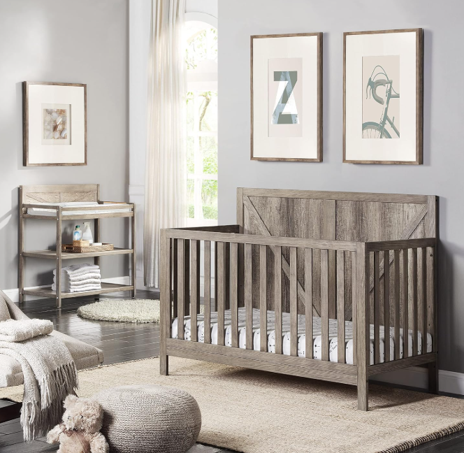 Four-in-One Convertible Baby Crib, Vintage Chestnut Finish