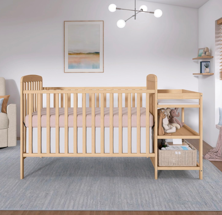 Convertible Baby Crib with Changing Station and Storage
