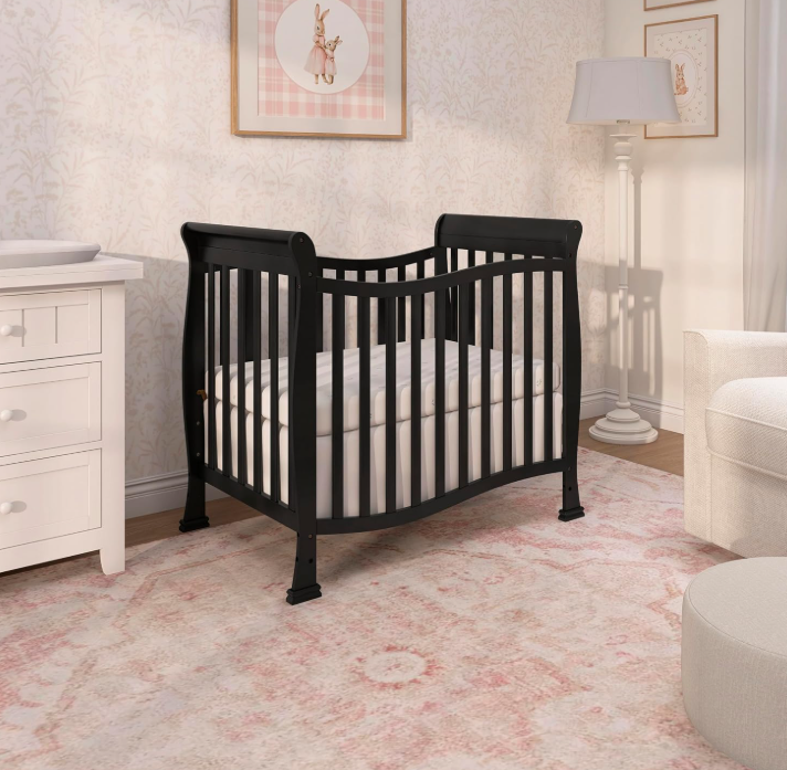 Compact Convertible Mini Baby Crib, Black Finish