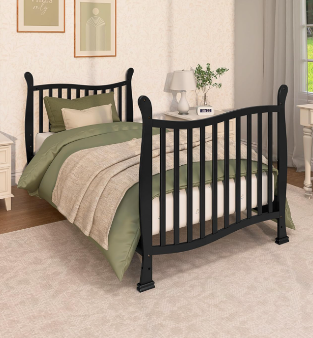 Compact Convertible Mini Baby Crib, Black Finish - Image 2