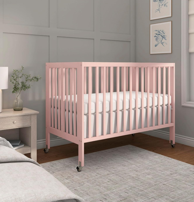 Portable Full-Size Baby Crib with Foldable Frame and Wheels