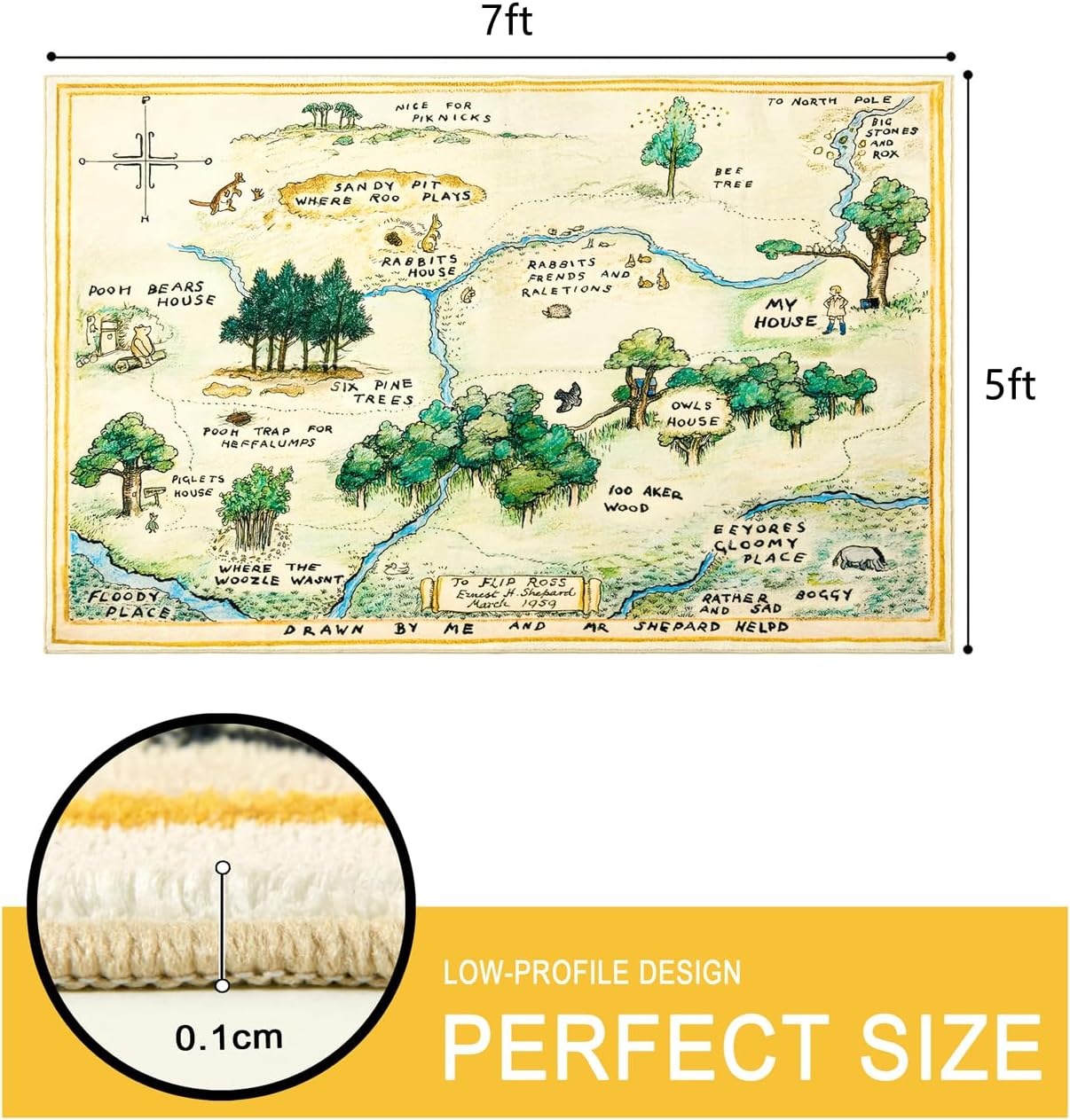 Washable Nursery Rug, Cute Woodland Kids Play Rug for Girls Boys Neutral Soft Crawling Play Mat for Classroom Children Toddlers Bedroom Stain Resistant Easy Clean, Woodland Map Carpet - Image 2