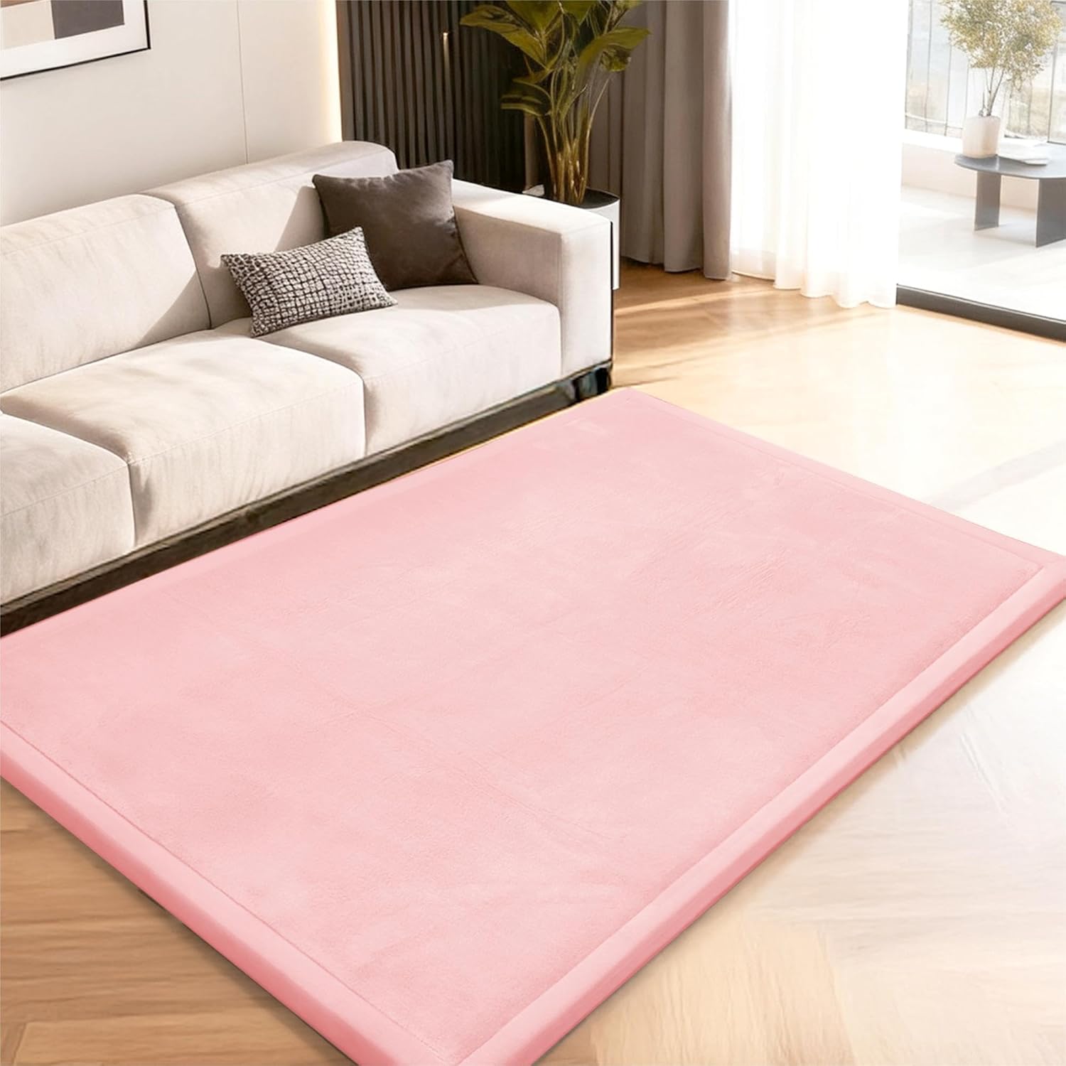 Baby Play Mat for Floor, Thick Memory Foam Area Rug for Living Room, Soft Velvet Crawling with Non-Slip Bottom for Kid, Toddler, Tummy Time Nursery Rugs, Yoga
