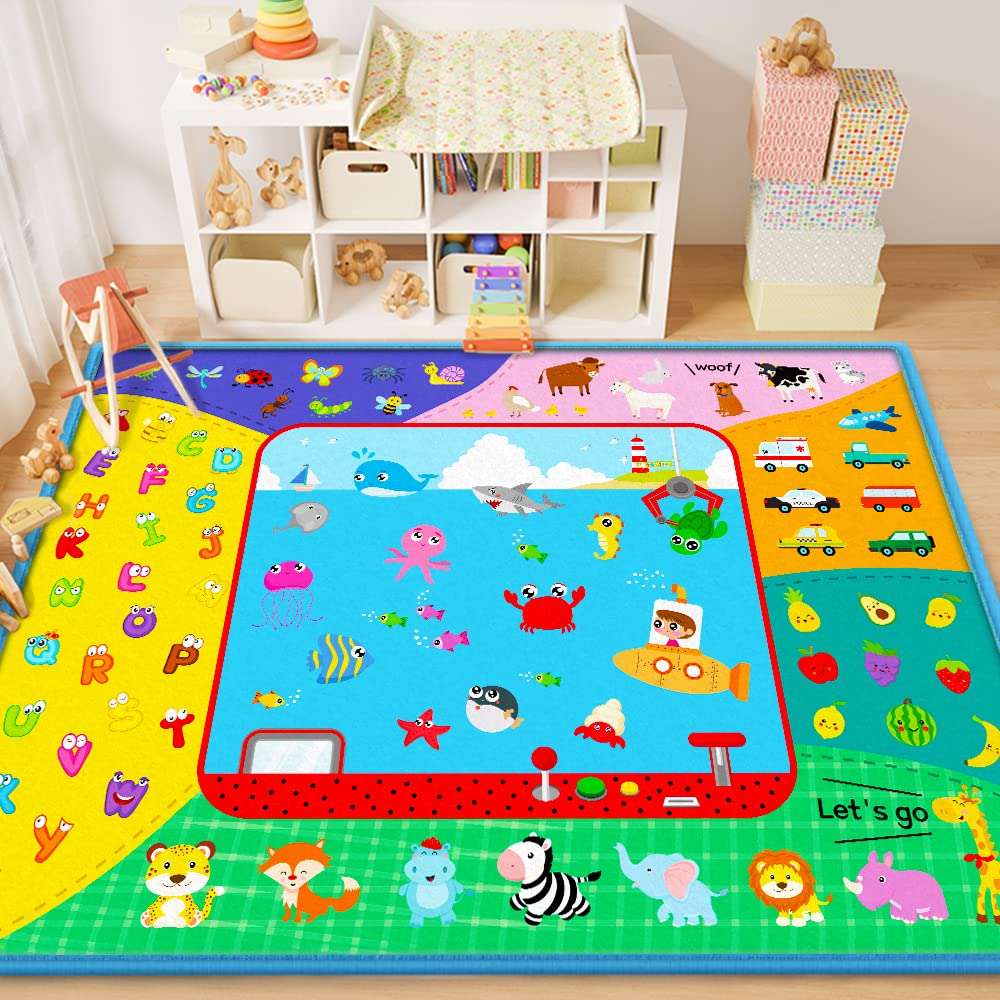 Soft Baby Play Mat for Floor, Foldable Fabric Baby Crawling Mat Rug