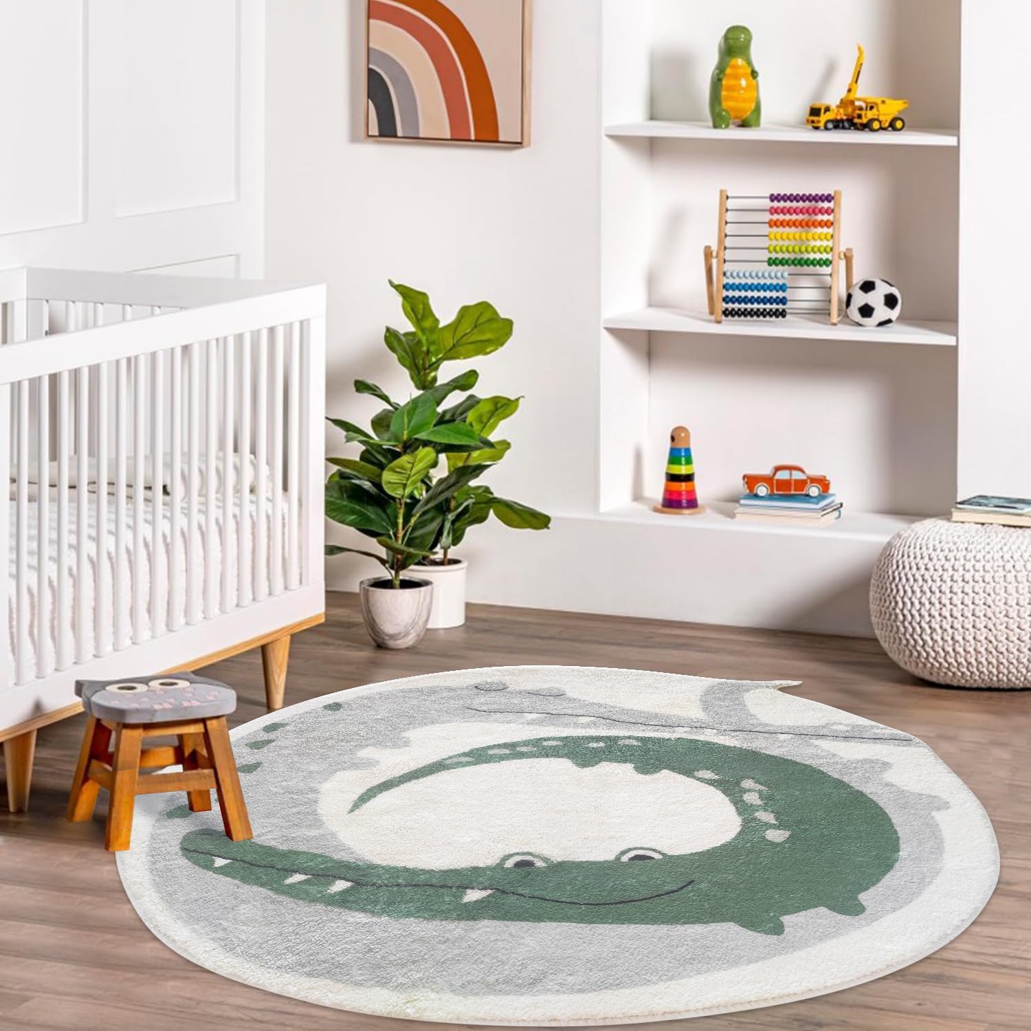 Crocodile Soft Plush Round ABC Rug for Kids Room, Alphabet Rug Non Slip Nursery Rug Bedroom Playroom Rug Washable Classroom ABC Circle Rug for Kids Baby Toddlers