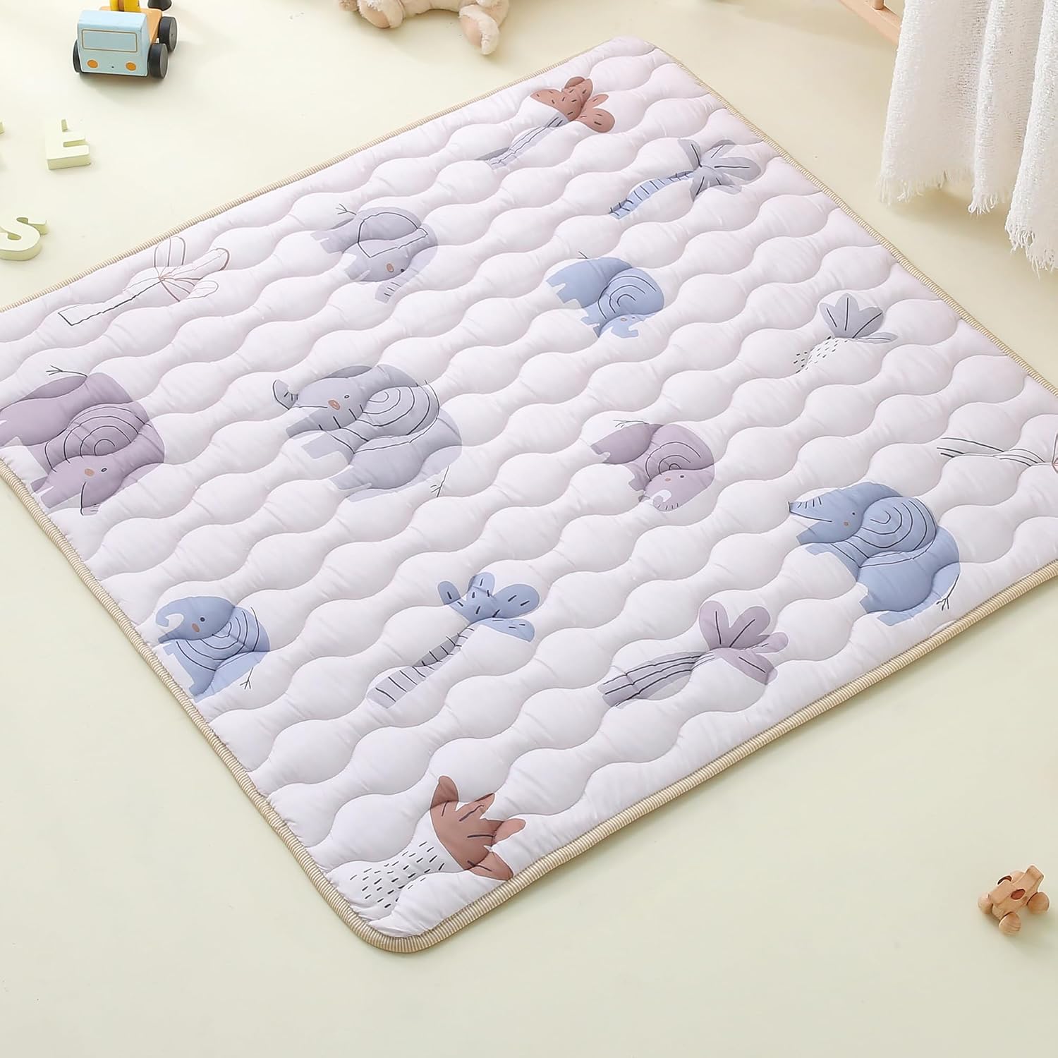 Baby Mats for Floor, Playpen Mat, Thick Playmat for Baby and Toddlers Infants, Non-Slip & Machine Washable, Gray Elephant