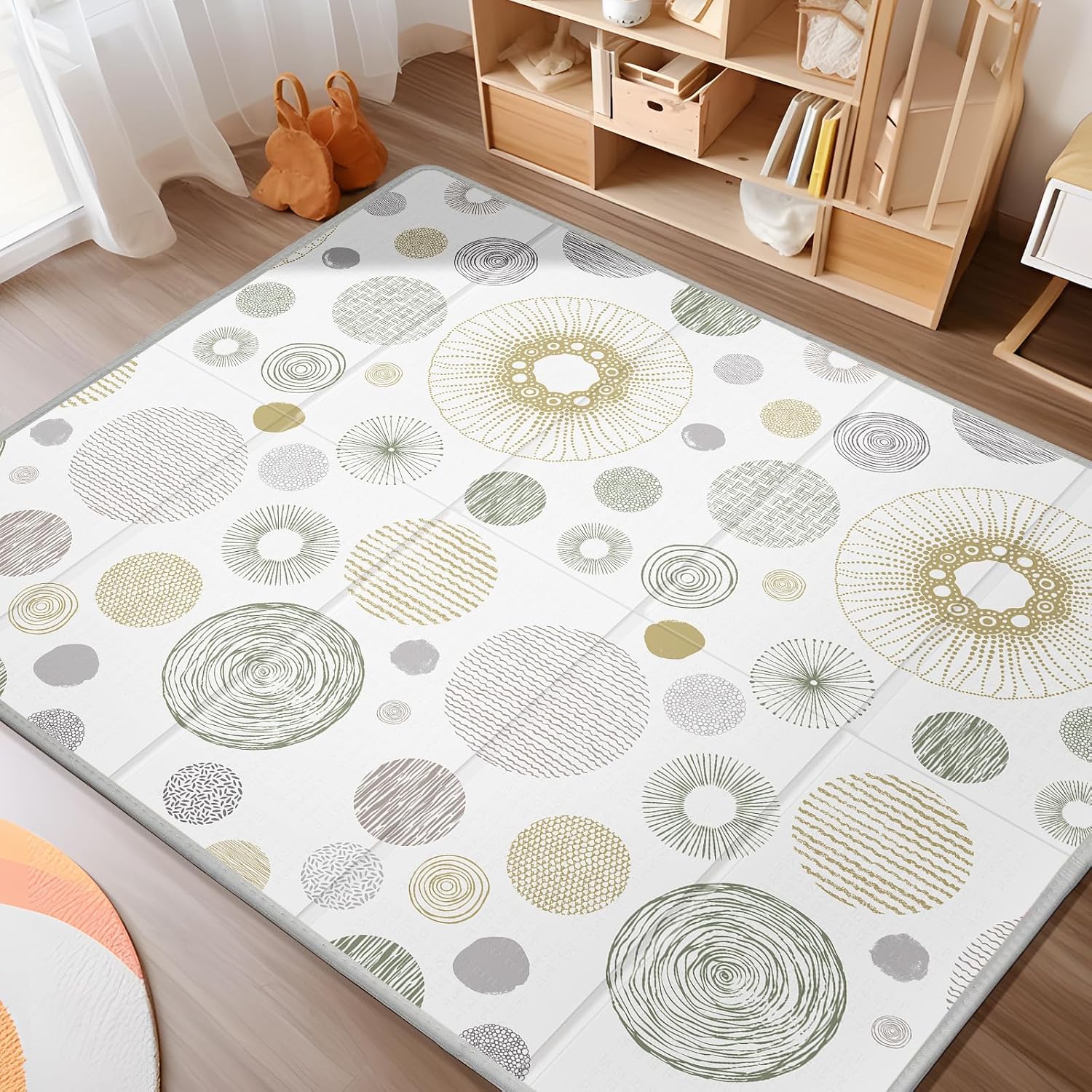 Extra Large Play Mat for Baby, Thick BPA Free, Reversible Foldable Baby Play Mat, Waterproof Foam Floor Baby Crawling Mat, Portable Playmat for Infants, Toddler, Kids, Circle