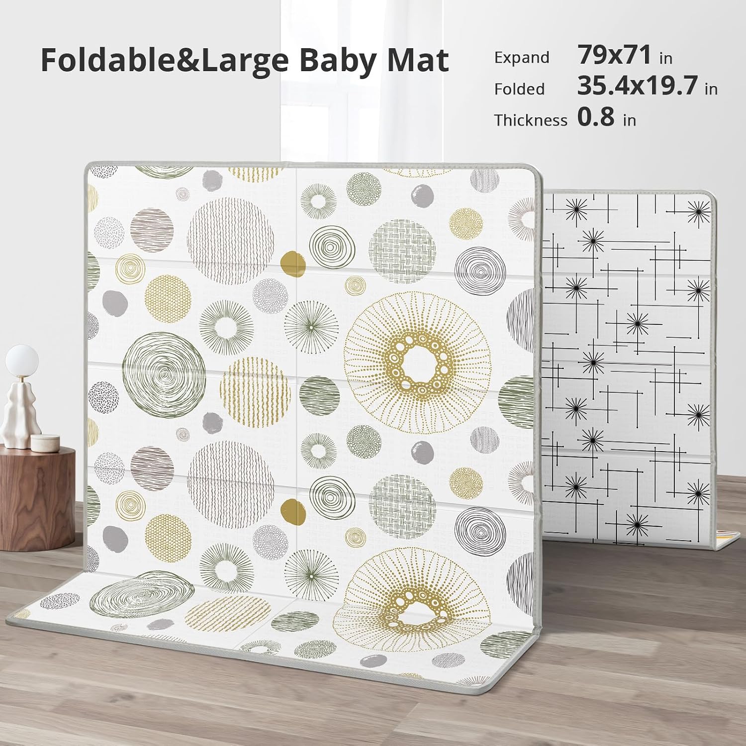 Extra Large Play Mat for Baby, Thick BPA Free, Reversible Foldable Baby Play Mat, Waterproof Foam Floor Baby Crawling Mat, Portable Playmat for Infants, Toddler, Kids, Circle - Image 2