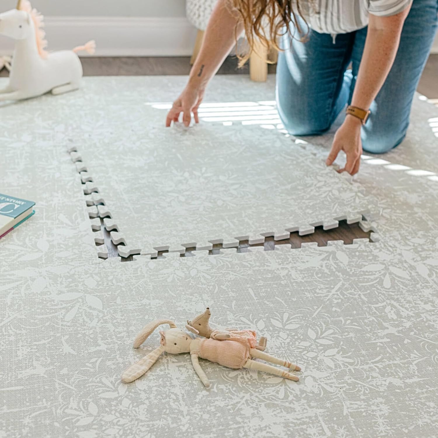Baby Play Mat for Floor, Interlocking Foam Play Mat Tiles for Babies & Toddlers, Non-Toxic Playmat for Tummy Time, Crawling & Playroom, Neutral Rug-Look Design