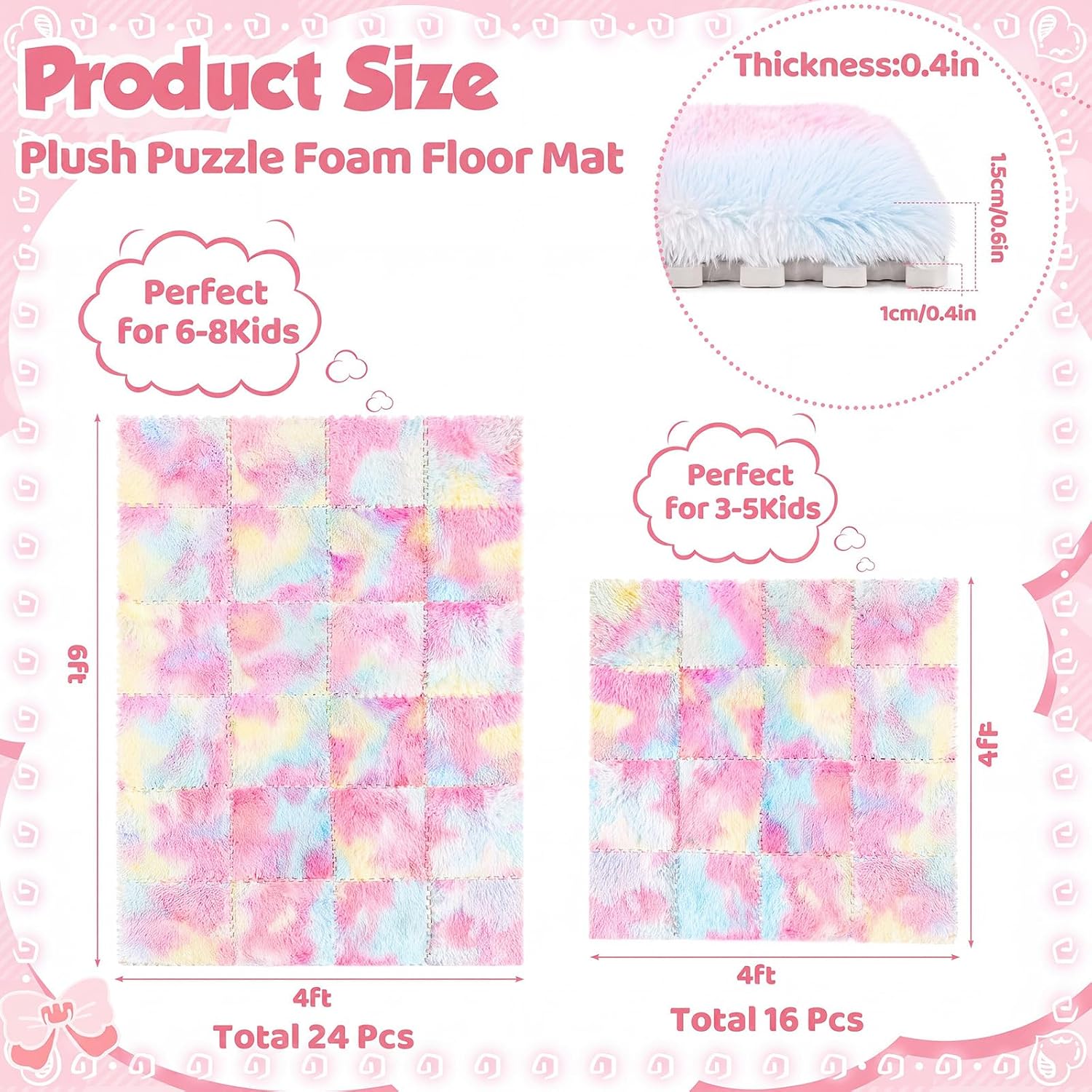 Pastel Shaggy Fur Floor Tiles, Puzzle Mat - Image 2
